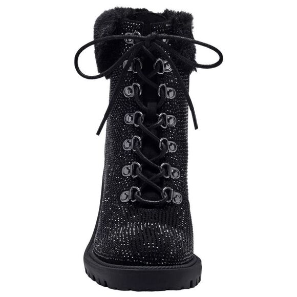 Jessica Simpson Delilah Studded Block Heel Pewter Bootie Faux Fur Trim - Picture 4 of 6